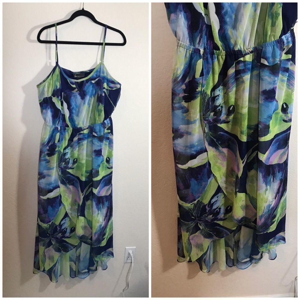 Lane Bryant abstract print tulip hem‎ midi dress